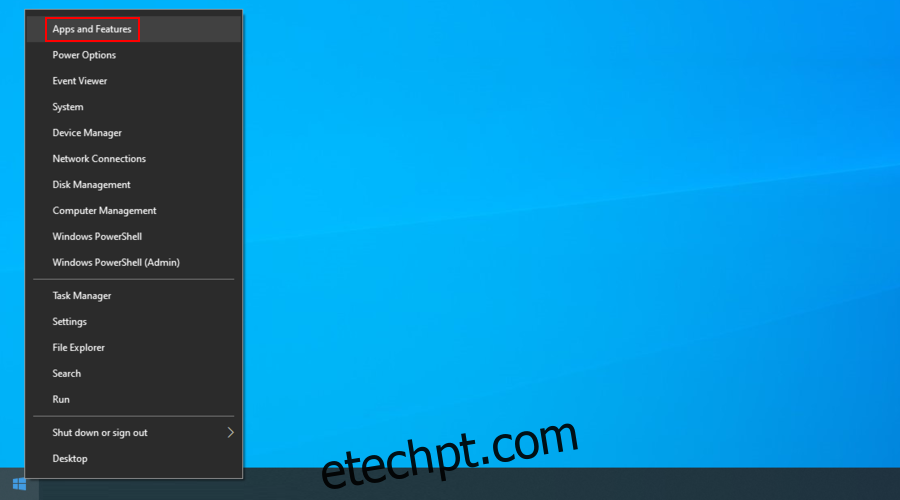 O Windows 10 mostra como acessar aplicativos e recursos a partir do menu Iniciar do botão direito