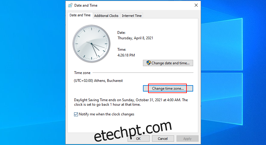 O Windows 10 mostra como alterar o fuso horário