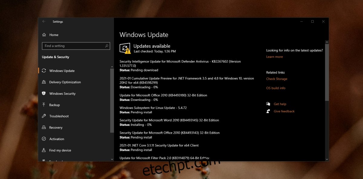 Instalação pendente do Windows Update