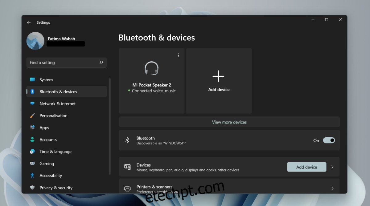 Dispositivo Bluetooth no Windows 11