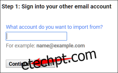 Digite o endereço de e-mail do qual deseja migrar e-mails e clique em 