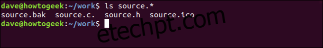 Este comando corresponde a todos os arquivos chamados “fonte”, independentemente da extensão do arquivo. 