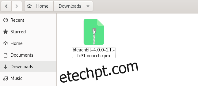 O arquivo de instalação do BleachBit no 