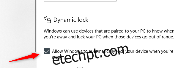 Selecione a opção “Permitir que o Windows bloqueie automaticamente seu dispositivo quando você estiver ausente 
