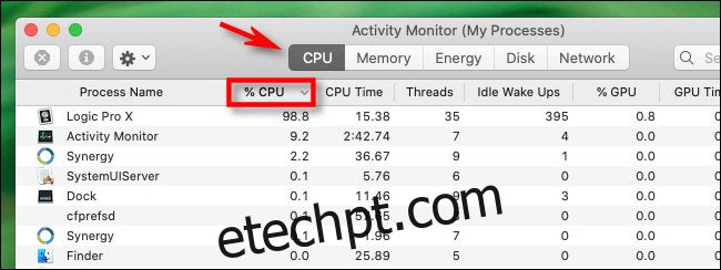 No Activity Monitor, clique na guia CPU e no 