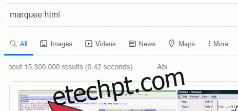 GIF animado de texto rolante nos resultados da Pesquisa Google para 