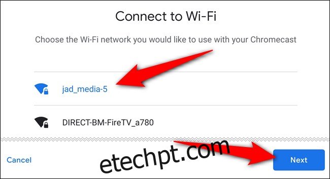 Escolha a rede Wi-Fi, toque no 