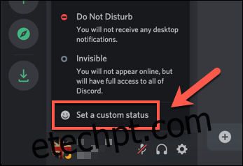 No menu pop-up de status do Discord, pressione o botão 