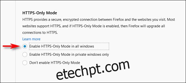 Nas opções de privacidade do Firefox, selecione 
