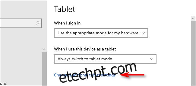 Nas configurações do Windows 10 Tablet, clique em 